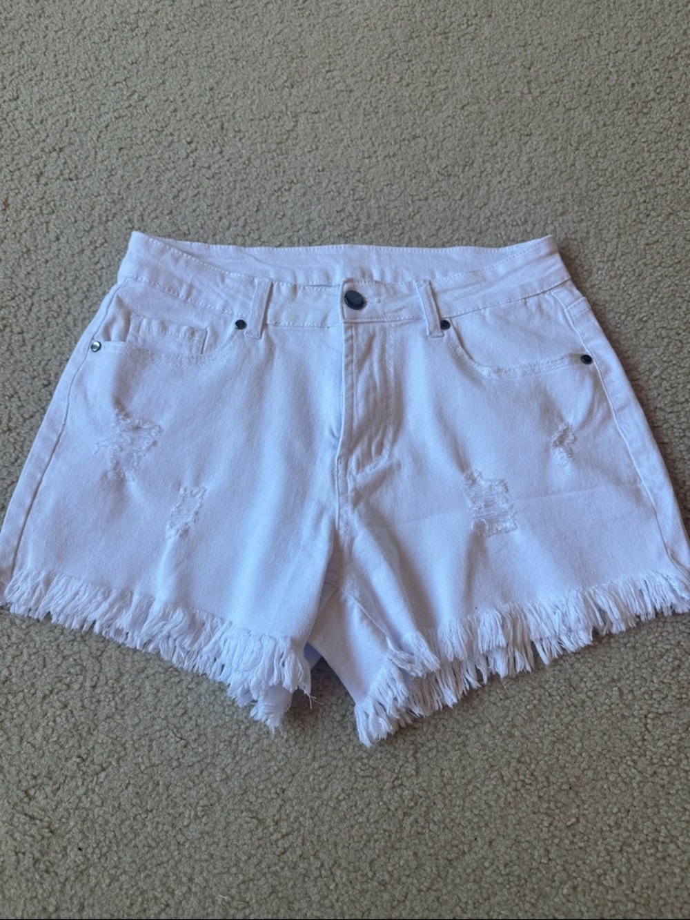 White Frayed Hem Women's Denim Jean Shorts M